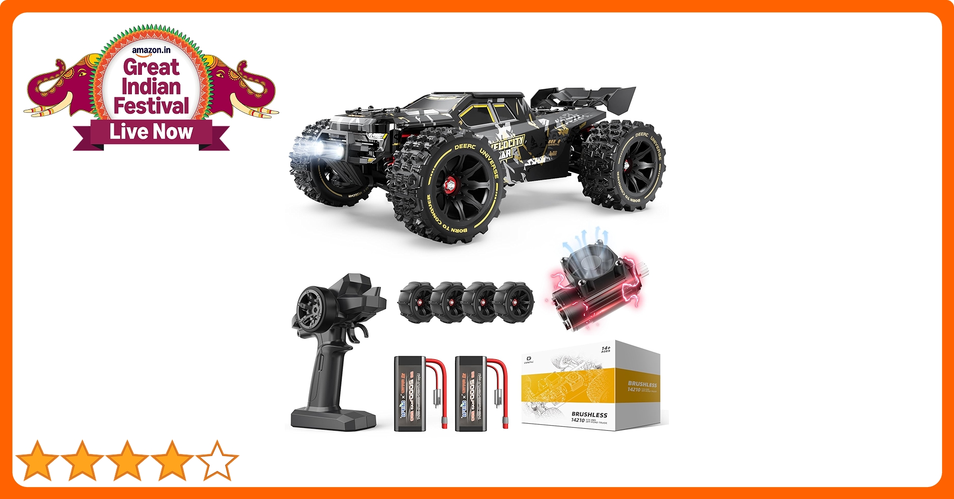 DEERC 14210 1: 14 Extreme Fast RTR Brushless RC Car for